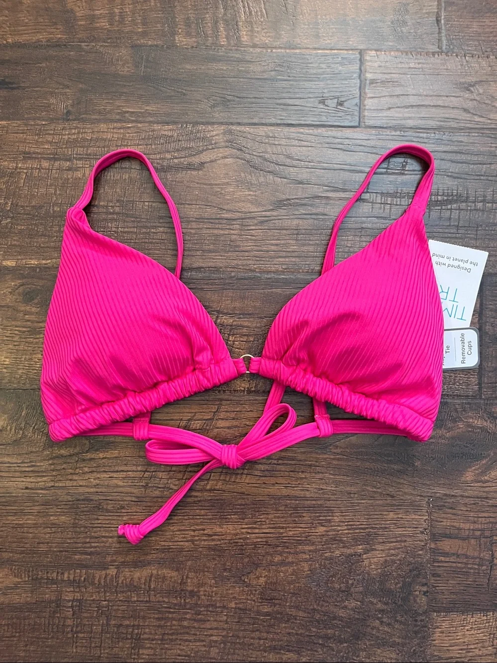 Time and Tru Women’s Ottoman Rib Triangle Bikini Top Size M (8-10) Fuchsia New
